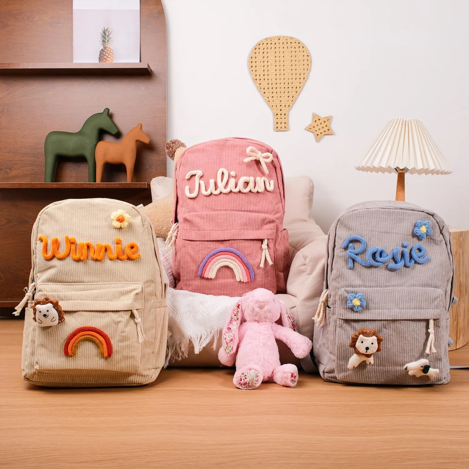 Personalized Corduroy Backpack Casual Kids Backpack Lightweight Travel Daypack Custom School Book Bag with Name Laptop Backpacks Toddler Shoulder Bag
