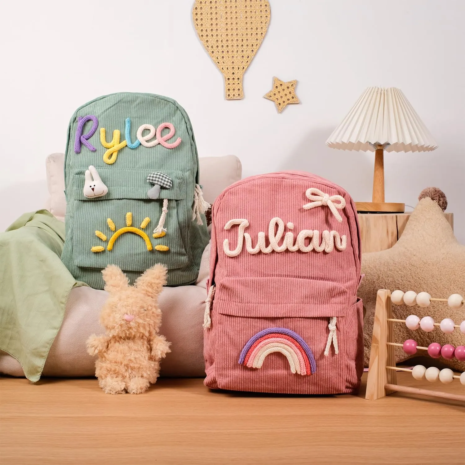 Personalized Corduroy Backpack Casual Kids Backpack Lightweight Travel Daypack Custom School Book Bag with Name Laptop Backpacks Toddler Shoulder Bag