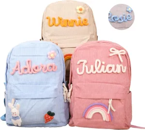Personalized Corduroy Backpack with Kids Name, Custom Shoulder Bag, Travel Lightweight Laptop Daypack for College