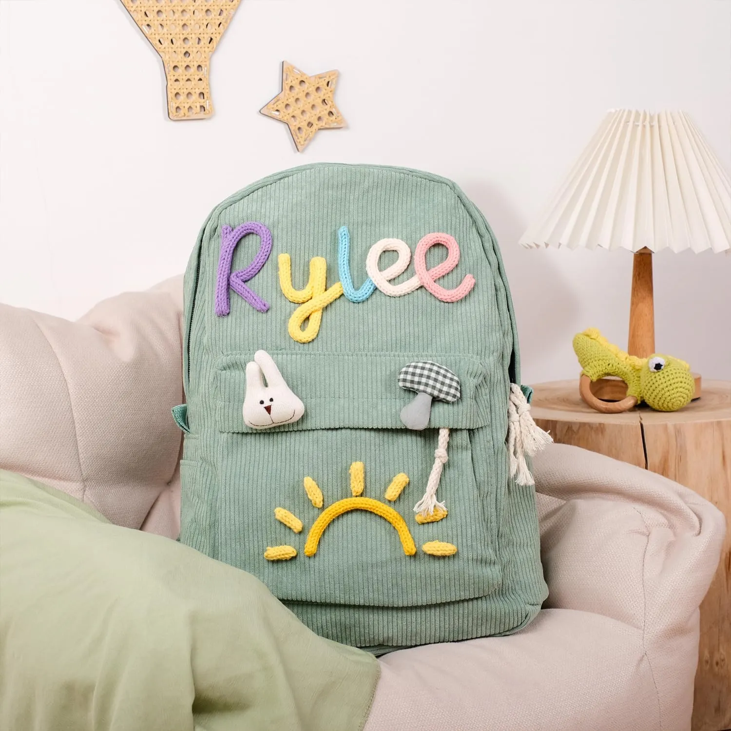 Personalized Corduroy Backpack with Kids Name, Custom Shoulder Bag, Travel Lightweight Laptop Daypack for College