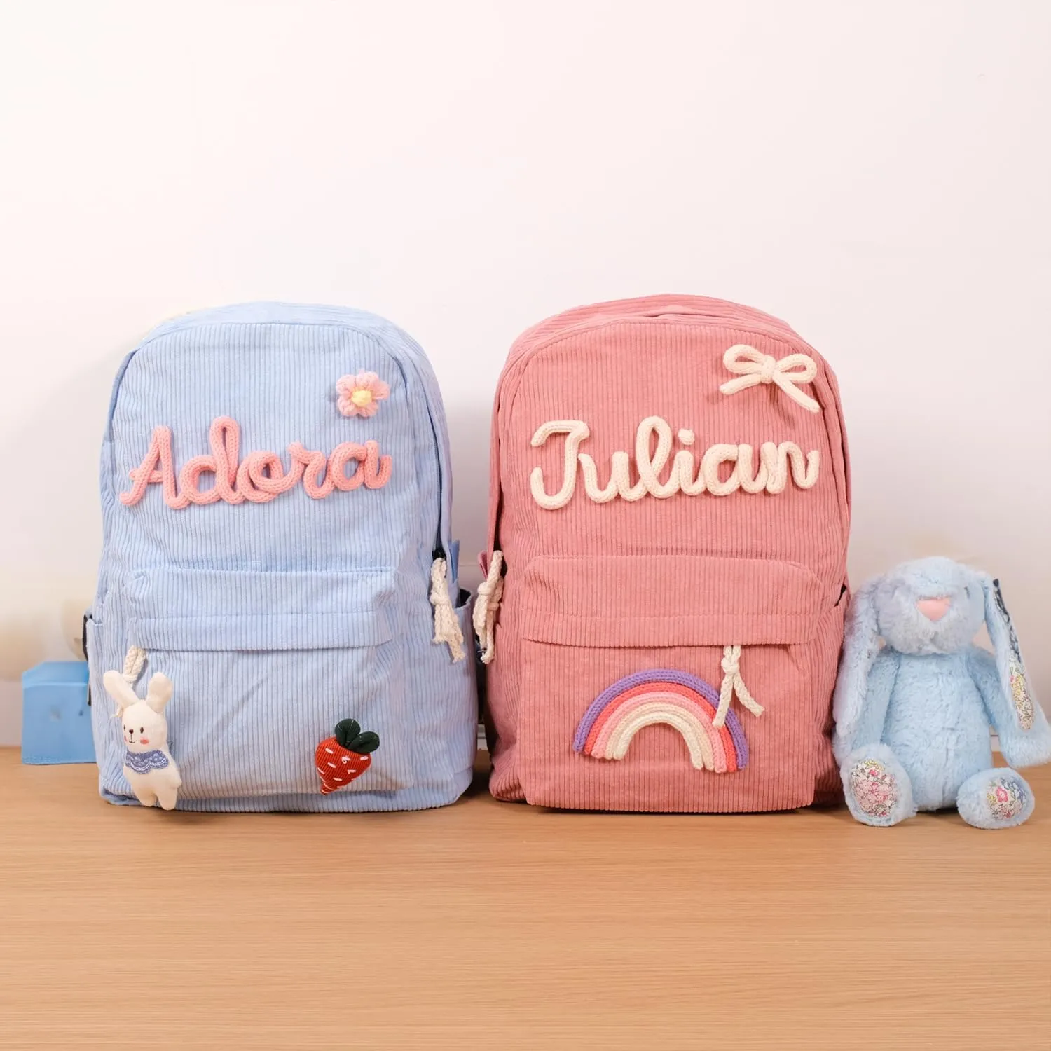 Personalized Corduroy Backpack with Kids Name, Custom Shoulder Bag, Travel Lightweight Laptop Daypack for College