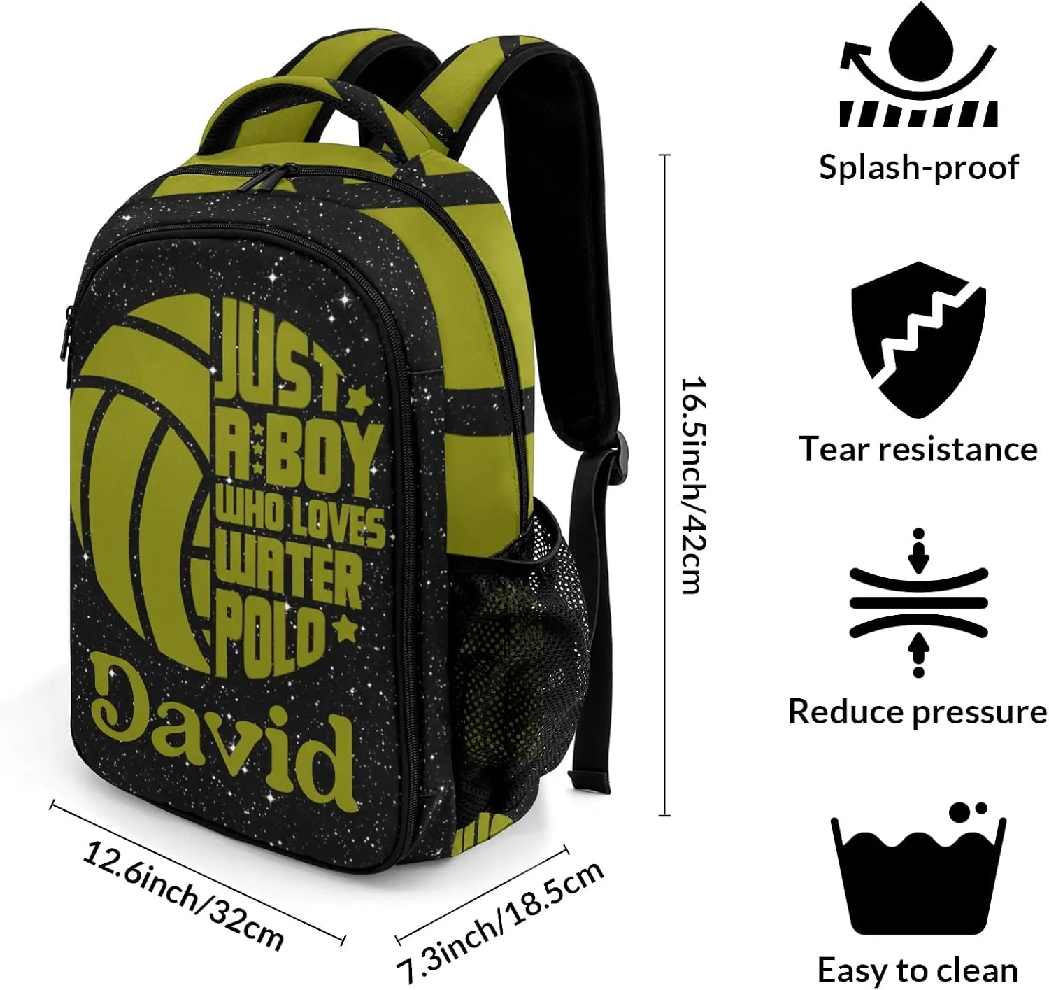 Personalized Love Water Polo Boy Backpack Multifunctional Waterproof Laptop Bag for Boy Girl Travel Gift Bling Glitter Print