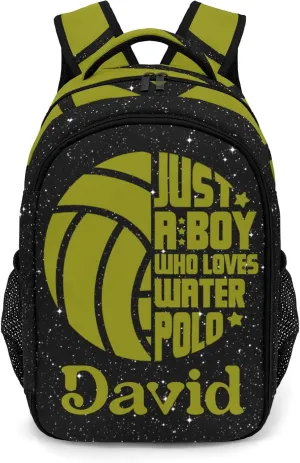Personalized Love Water Polo Boy Backpack Multifunctional Waterproof Laptop Bag for Boy Girl Travel Gift Bling Glitter Print