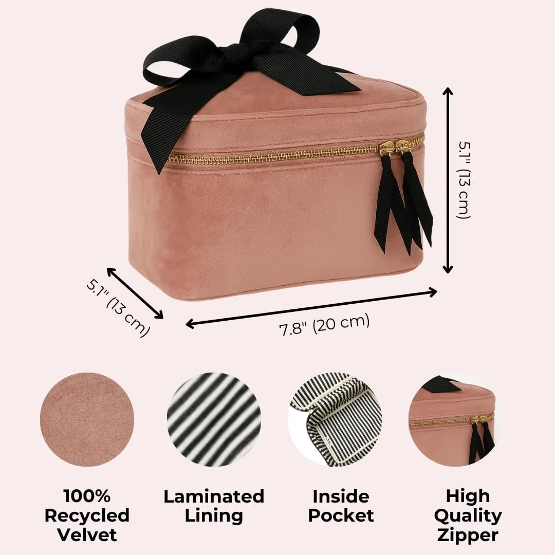 Personalized Makeup Bag for Women | Cosmetic Bag Organizer for Girls with Monogramming | Makeup Pouch for Traveling | Toiletry Bags for Women | Make Up Travel Pouches | Pink Velvet