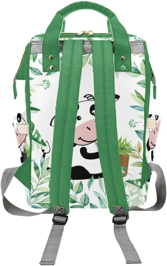 Personalized Name Diaper Bag Backpack Floral Leaves Cow Multifunction Travel Backpack Nappy Bag Daypack for Mom Dad Boy Girl