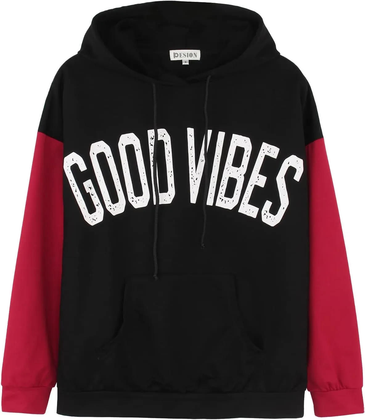 PESION Womens Pullover Hoodies Oversized Graphic Color Block Novelty Hoodie Sweatshirts with Pockets
