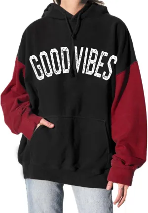 PESION Womens Pullover Hoodies Oversized Graphic Color Block Novelty Hoodie Sweatshirts with Pockets