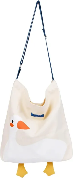 Phaoullzon Cute Canvas Tote Bag - Funny Duck & Goose Hobo Shoulder Crossbody Bag
