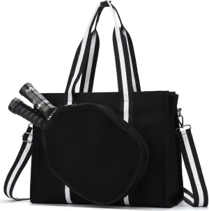 Pickleball Tote Bags for Women with Fence Hook,Vaschy Canvas Pickleball Paddle Holder Case Work/Gym/Sports Tote for 2 Rackets
