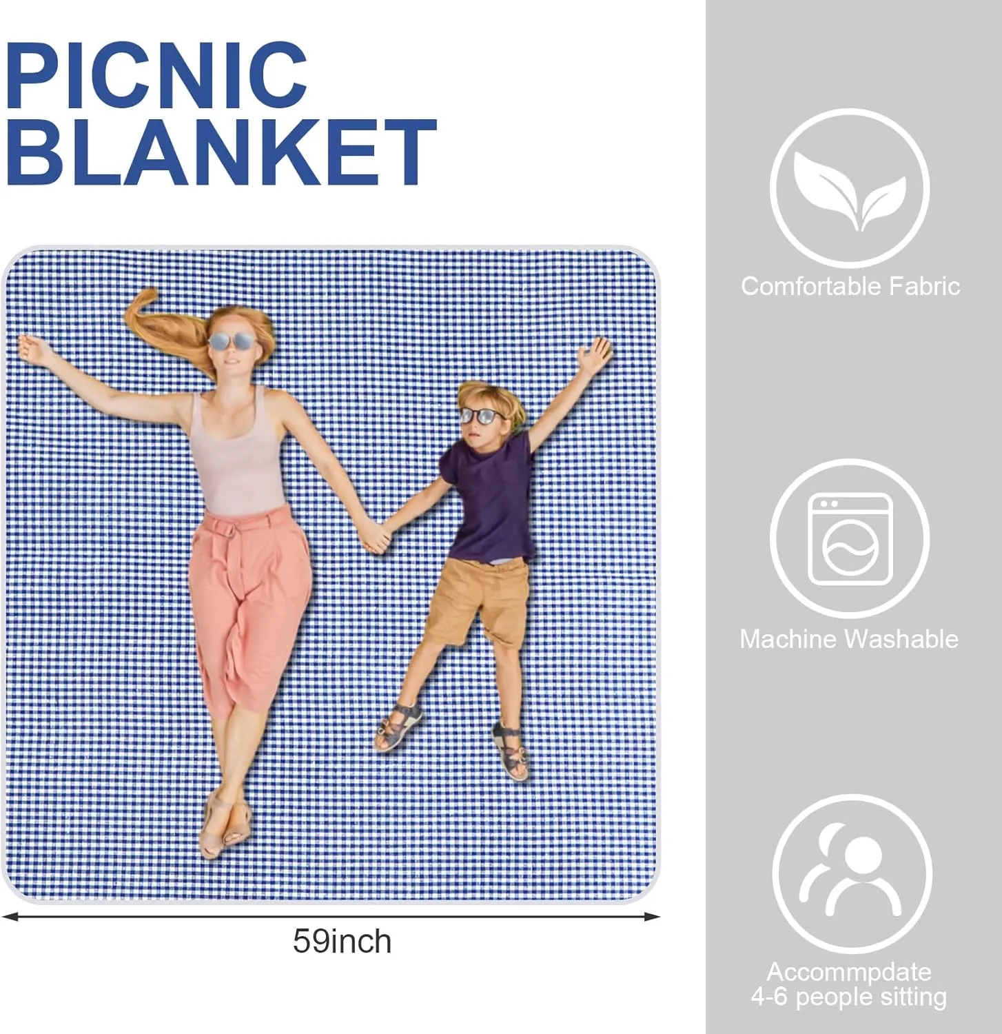 Picnic Basket with Blankets and Bamboo Plates Picnic Supplies Set Basket with Lid and Handle Wicker Picnic Basket Sturdy Woven Body with Washable Lining for Camping(Blue)