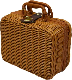 Picnic Basket with Liner Rattan Storage Basket Vintage Rattan Handbag Rustic Picnic Basket Makeup Storage Case for Camping, Wedding, Summer Party