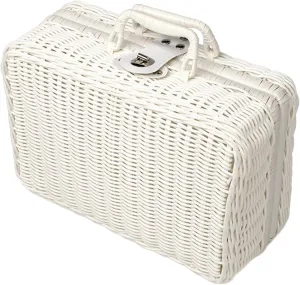 Picnic Basket,Wicker Hamper Organizer with Handles,Retro Pp Wicker Suitcase for Camping, Wedding, Valentine Day, Gift, White, L