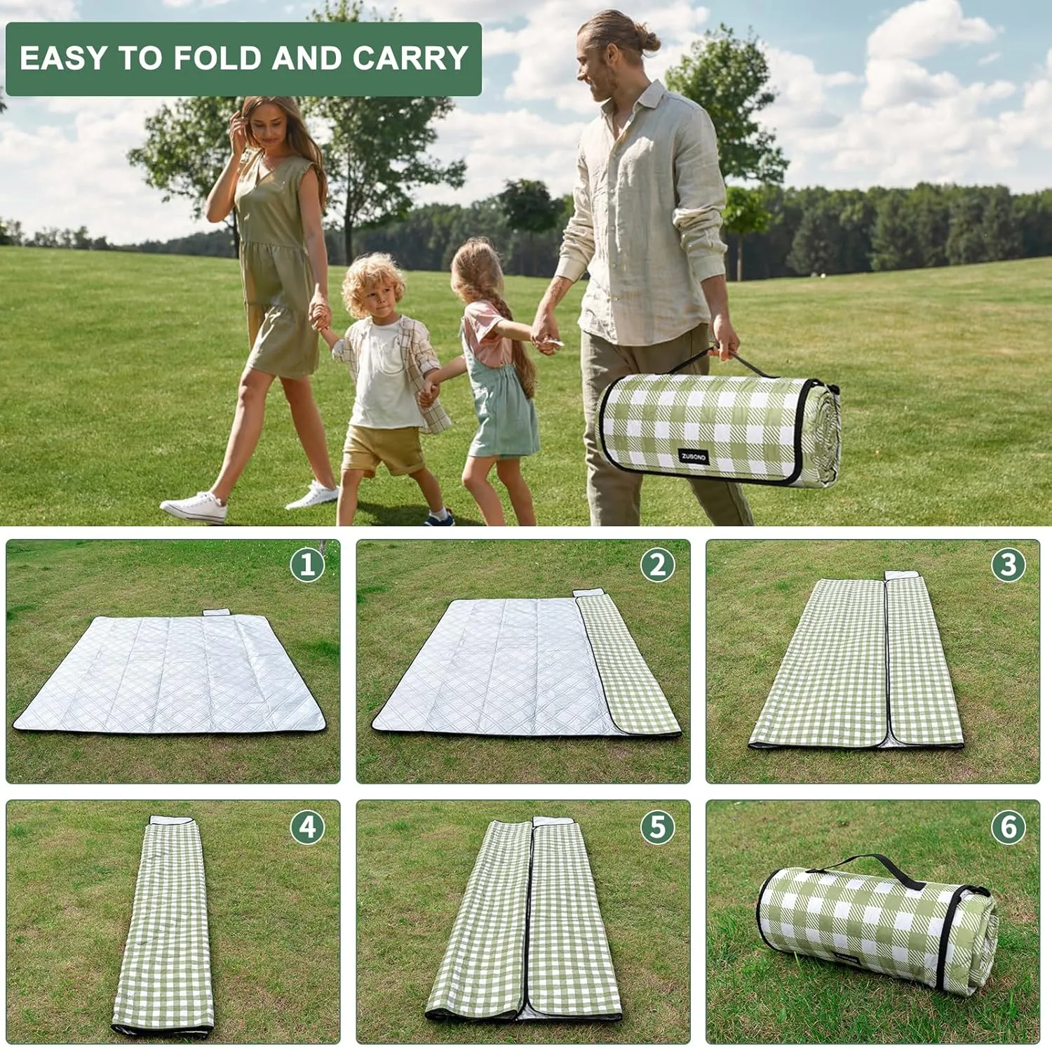 Picnic Blankets Outdoor Blanket, 80''x80'' Extra Large Beach Blanket Waterproof Sandproof Foldable & Machine Washable, Vintage Gingham Grass Lawn Park Blankets for Family Camping Party Music Festival