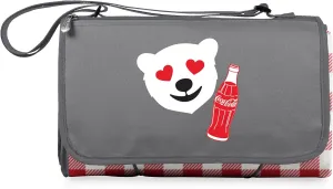 PICNIC TIME Coca-Cola Emoji Blanket Tote Outdoor Picnic Blanket, Beach Blanket, Camping Blanket, (Red & White Gingham Pattern with Gray Flap)
