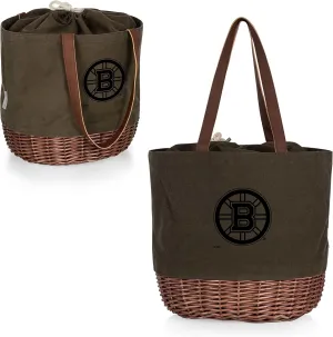 PICNIC TIME NHL Boston Bruins Coronado Canvas and Willow Basket Tote, Picnic Tote Bag, Beach Tote, (Khaki Green with Beige Accents)
