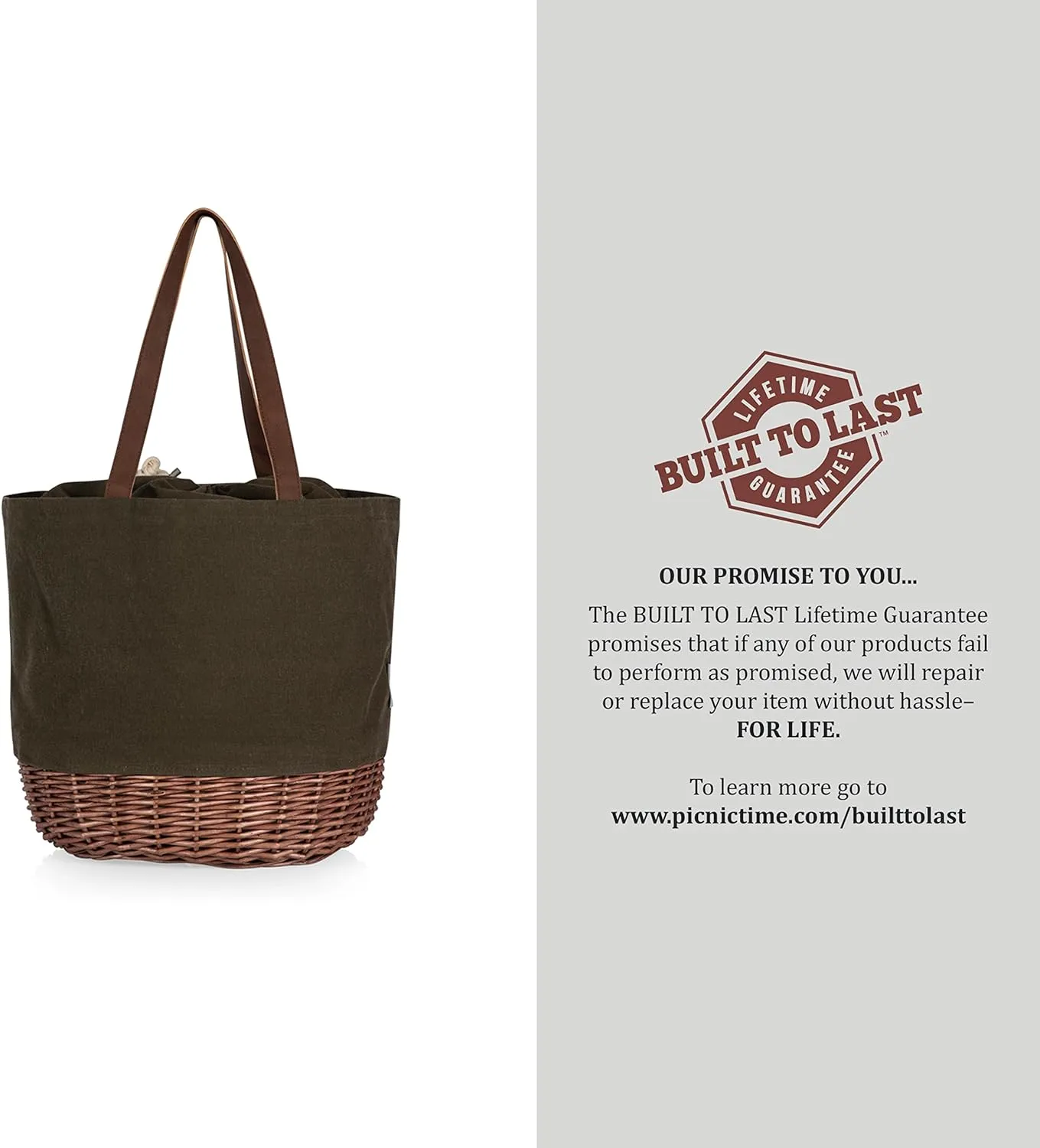 PICNIC TIME NHL Coronado Canvas and Willow Basket, Picnic Bag, Beach Tote