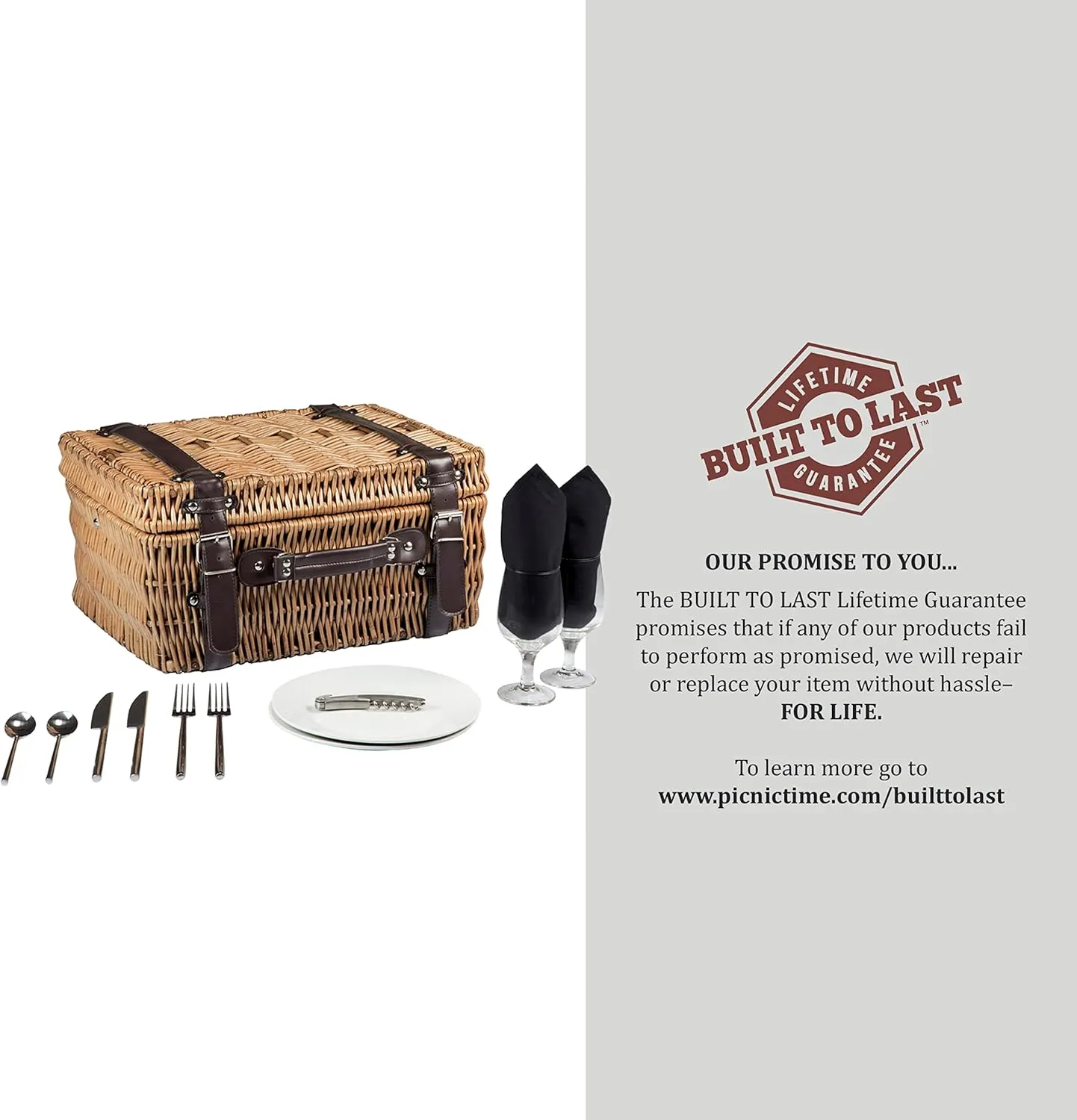 PICNIC TIME NHL Unisex-Adult NHL Champion Picnic Basket for 2, Large Wicker Picnic Set with Cutlery Service Kit