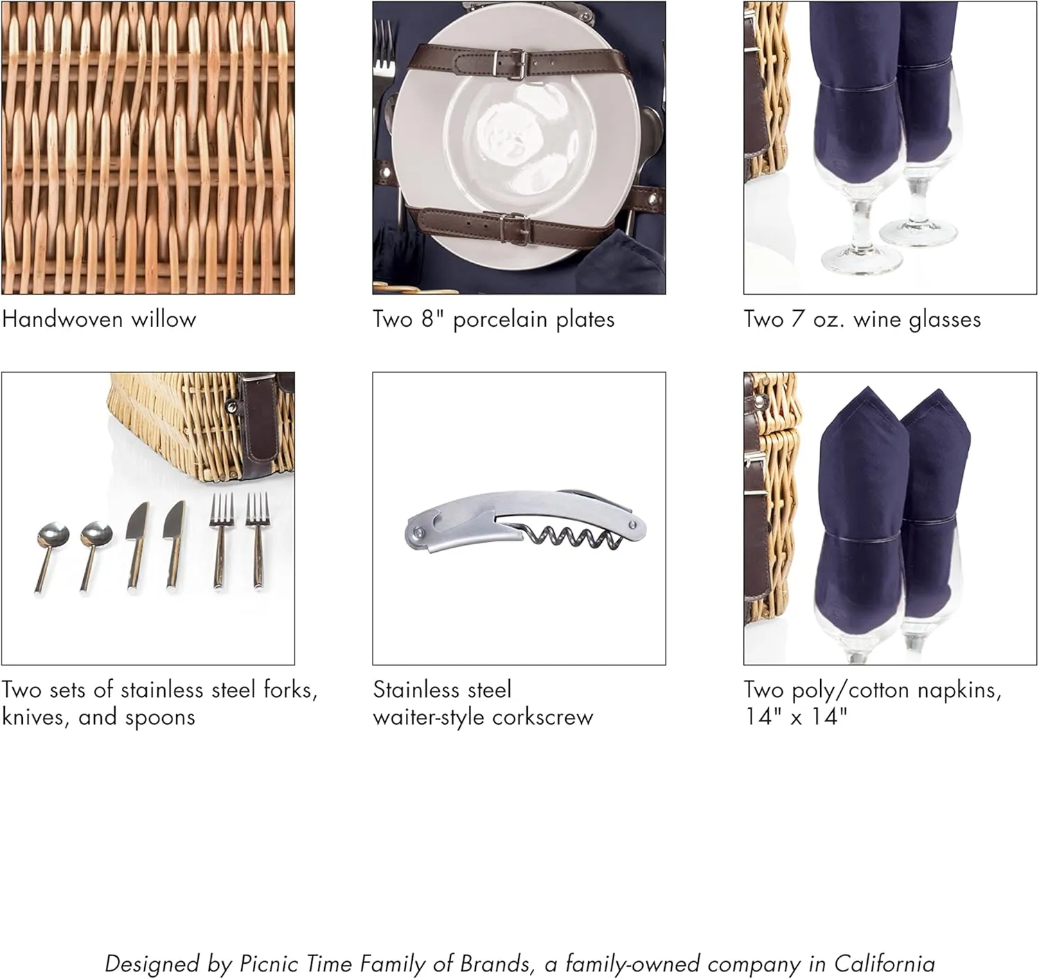 PICNIC TIME NHL Unisex-Adult NHL Champion Picnic Basket for 2, Large Wicker Picnic Set with Cutlery Service Kit