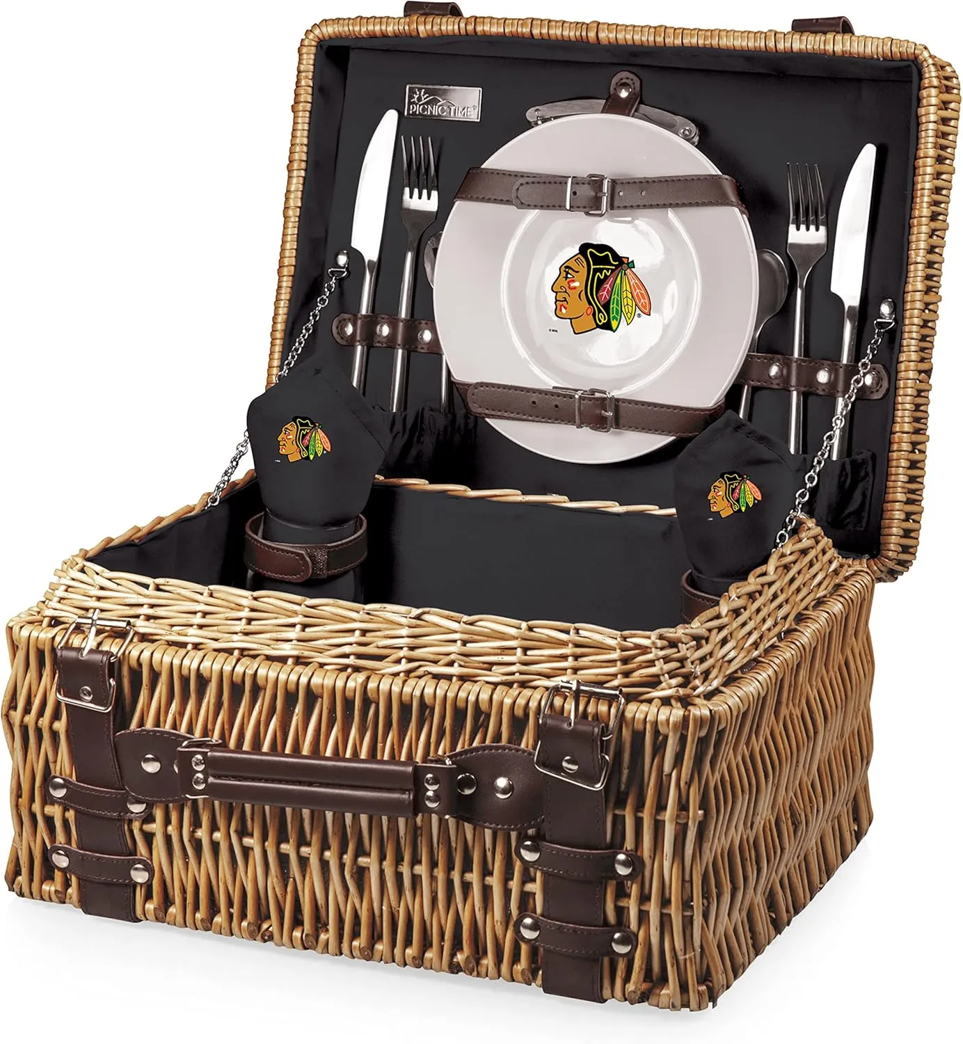 PICNIC TIME NHL Unisex-Adult NHL Champion Picnic Basket for 2, Large Wicker Picnic Set with Cutlery Service Kit