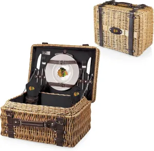 PICNIC TIME NHL Unisex-Adult NHL Champion Picnic Basket for 2, Large Wicker Picnic Set with Cutlery Service Kit