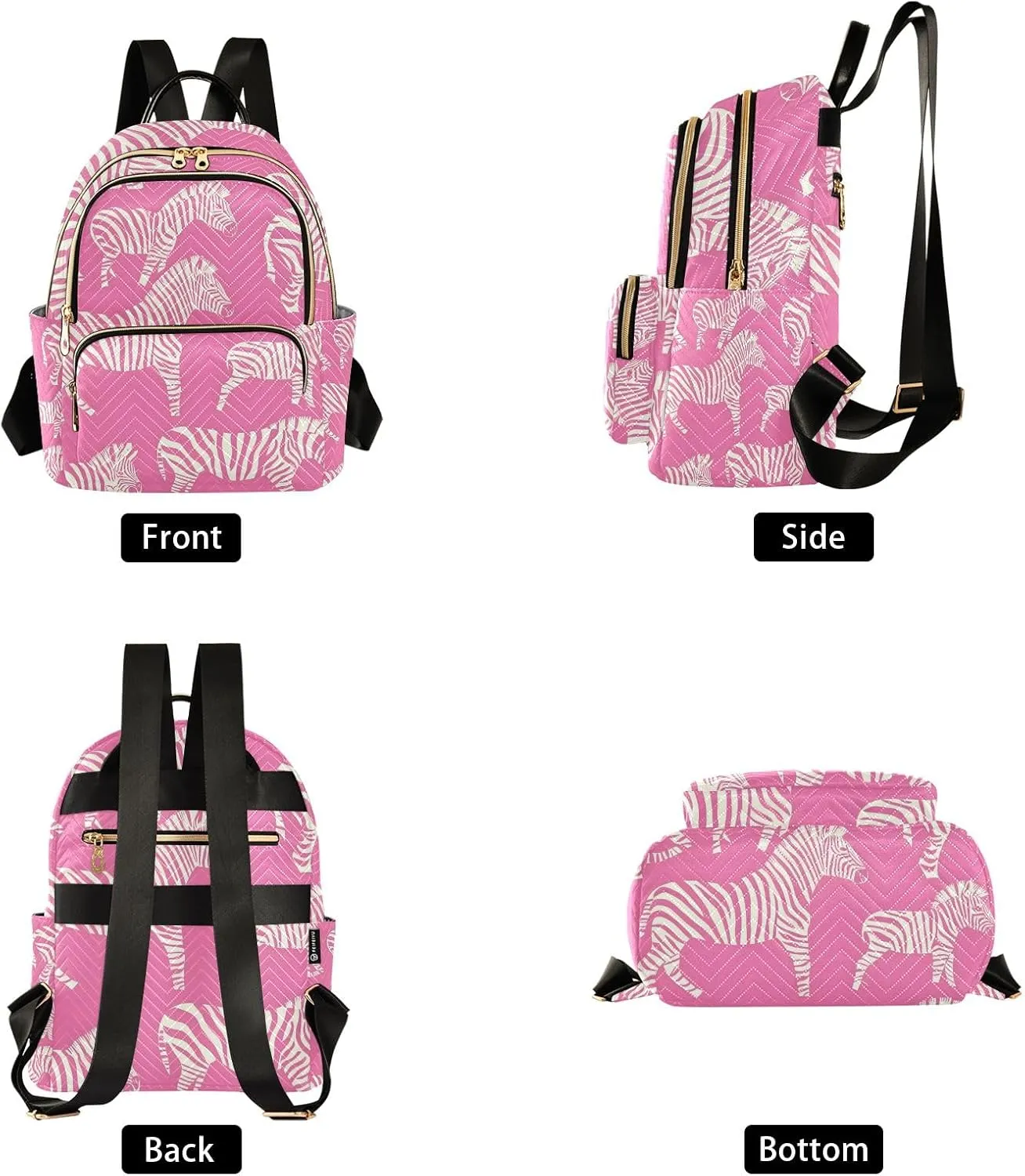 Pink Background Zebra Women Fashion Backpack Purse Multi Pockets Rucksack Travel Shoulder Bag，S