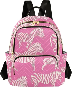 Pink Background Zebra Women Fashion Backpack Purse Multi Pockets Rucksack Travel Shoulder Bag，S