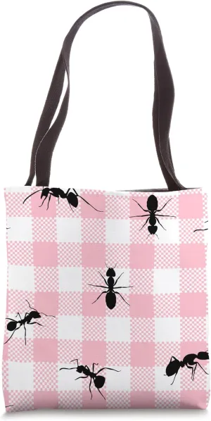 pink gingham black ants Tote Bag