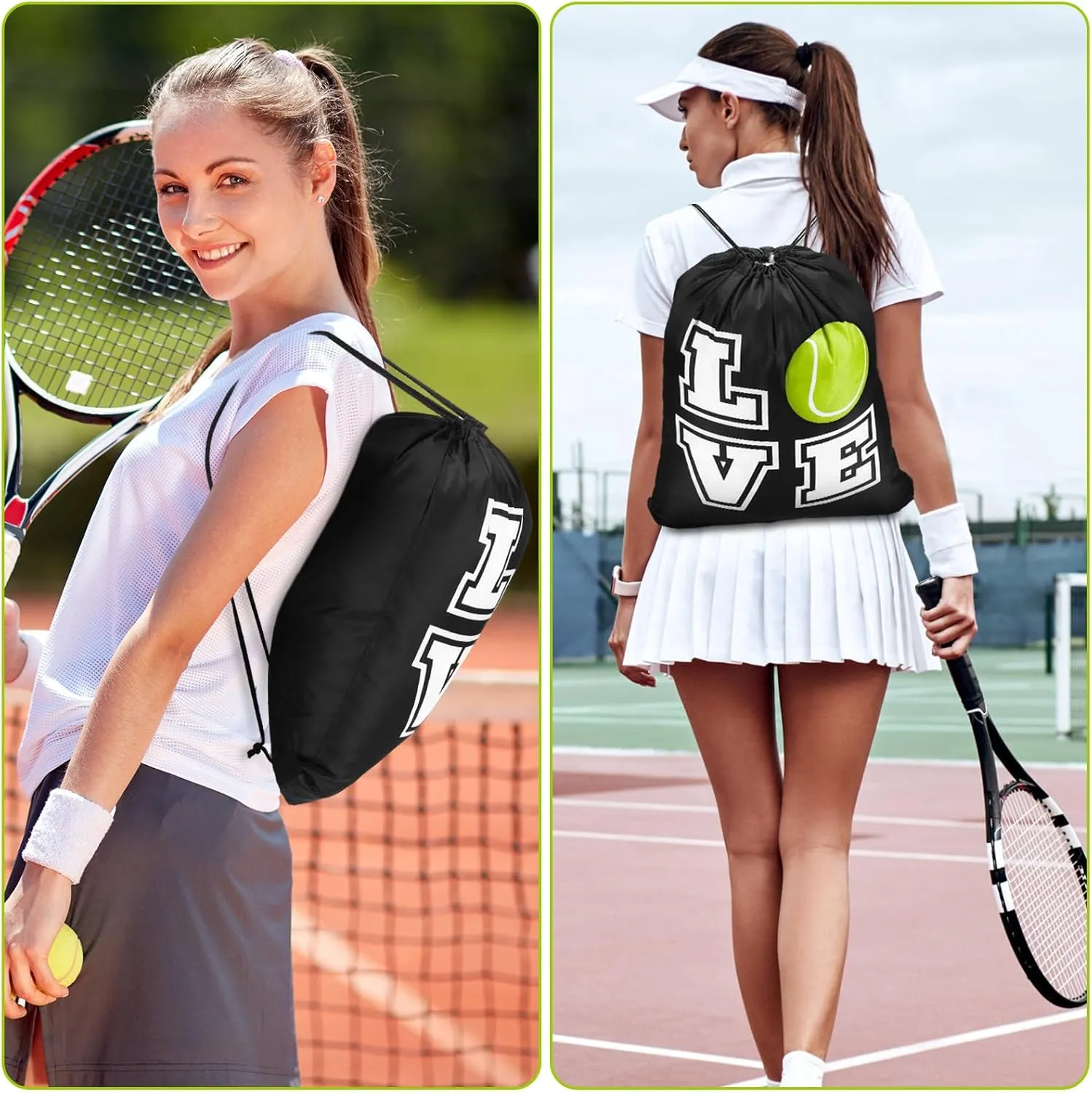 Pinkunn 20 Pcs Tennis Party Favor Bag Tennis Backpack Sport Drawstring Bag for Team Group Teacher Gift(17 Inch,Black)