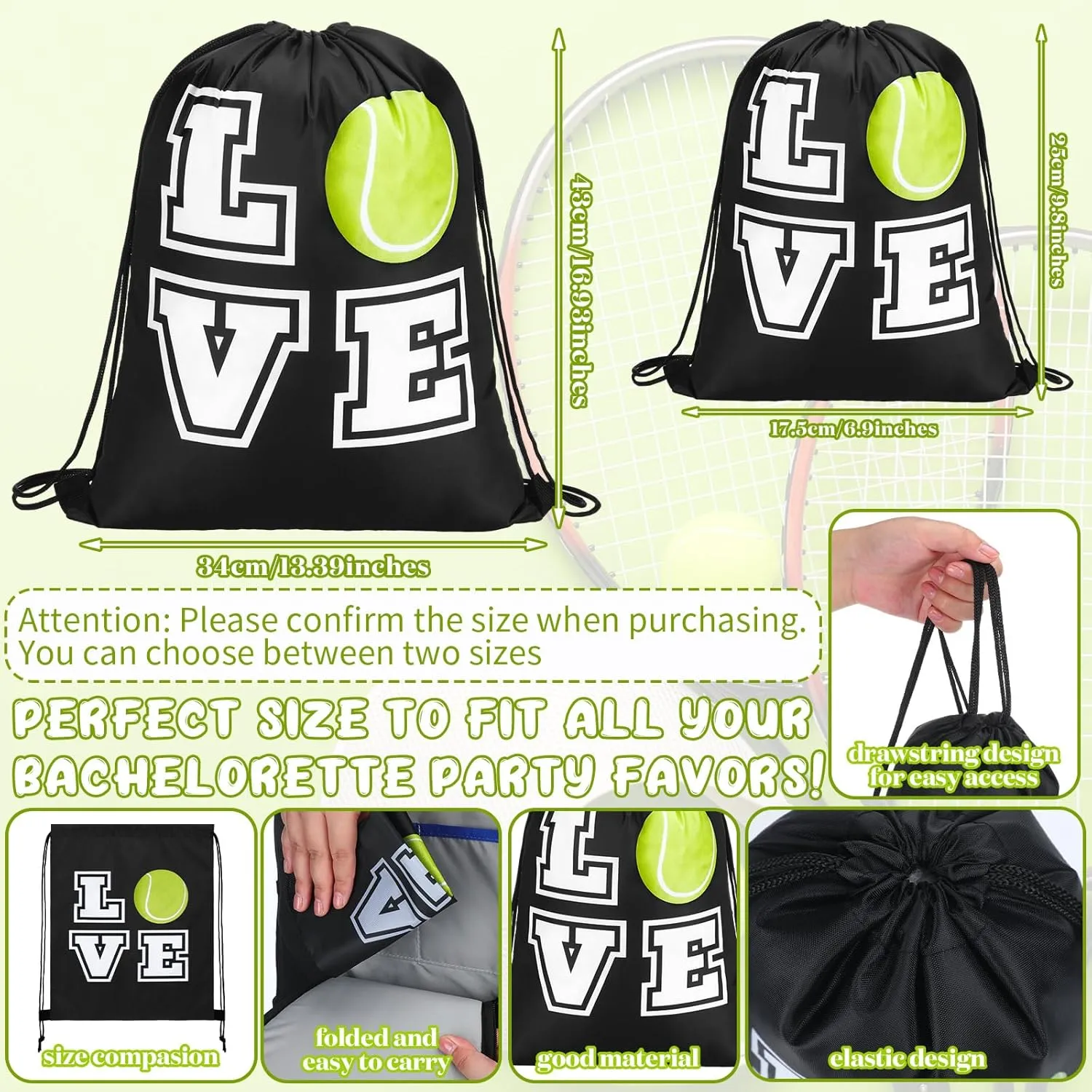 Pinkunn 20 Pcs Tennis Party Favor Bag Tennis Backpack Sport Drawstring Bag for Team Group Teacher Gift(17 Inch,Black)