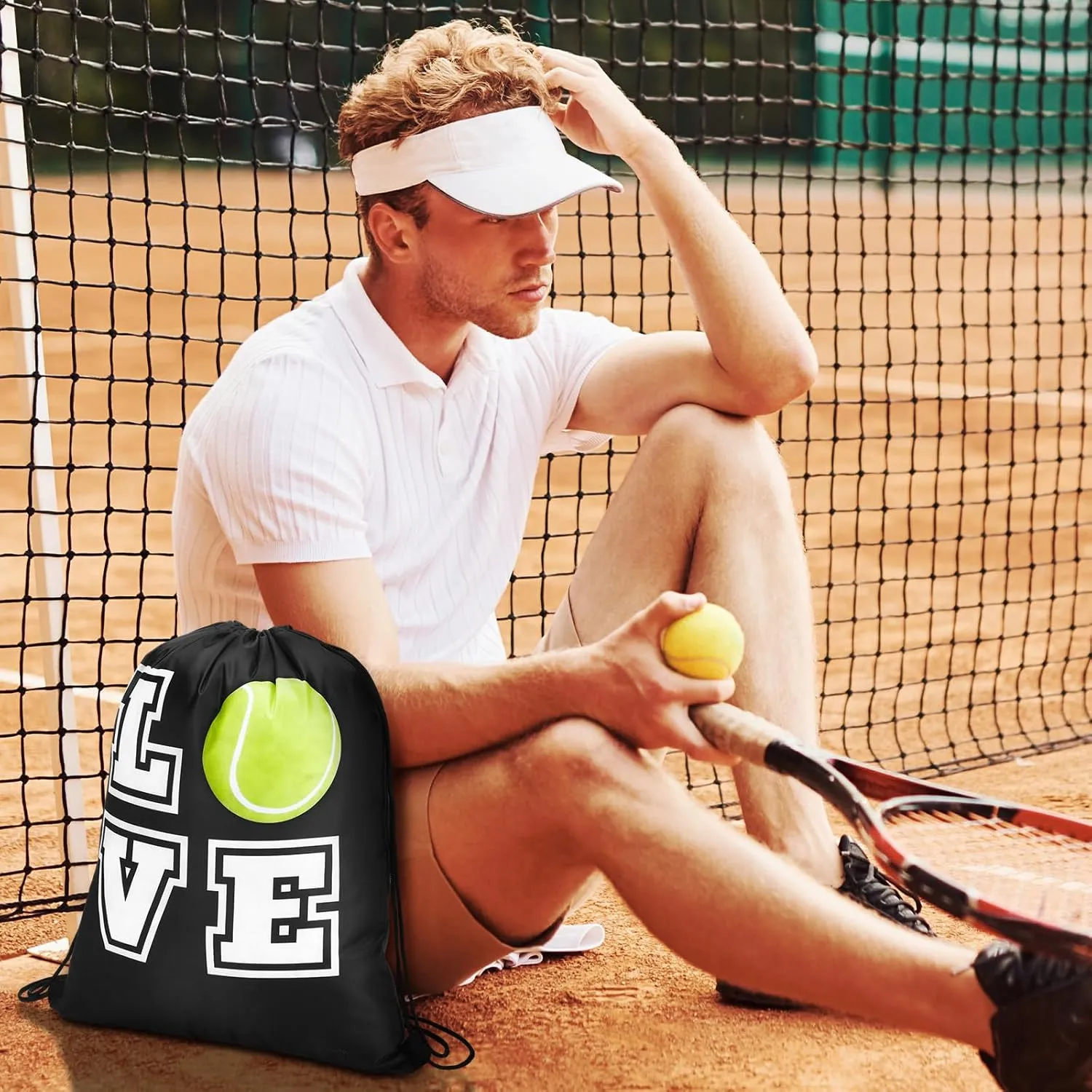 Pinkunn 20 Pcs Tennis Party Favor Bag Tennis Backpack Sport Drawstring Bag for Team Group Teacher Gift(17 Inch,Black)