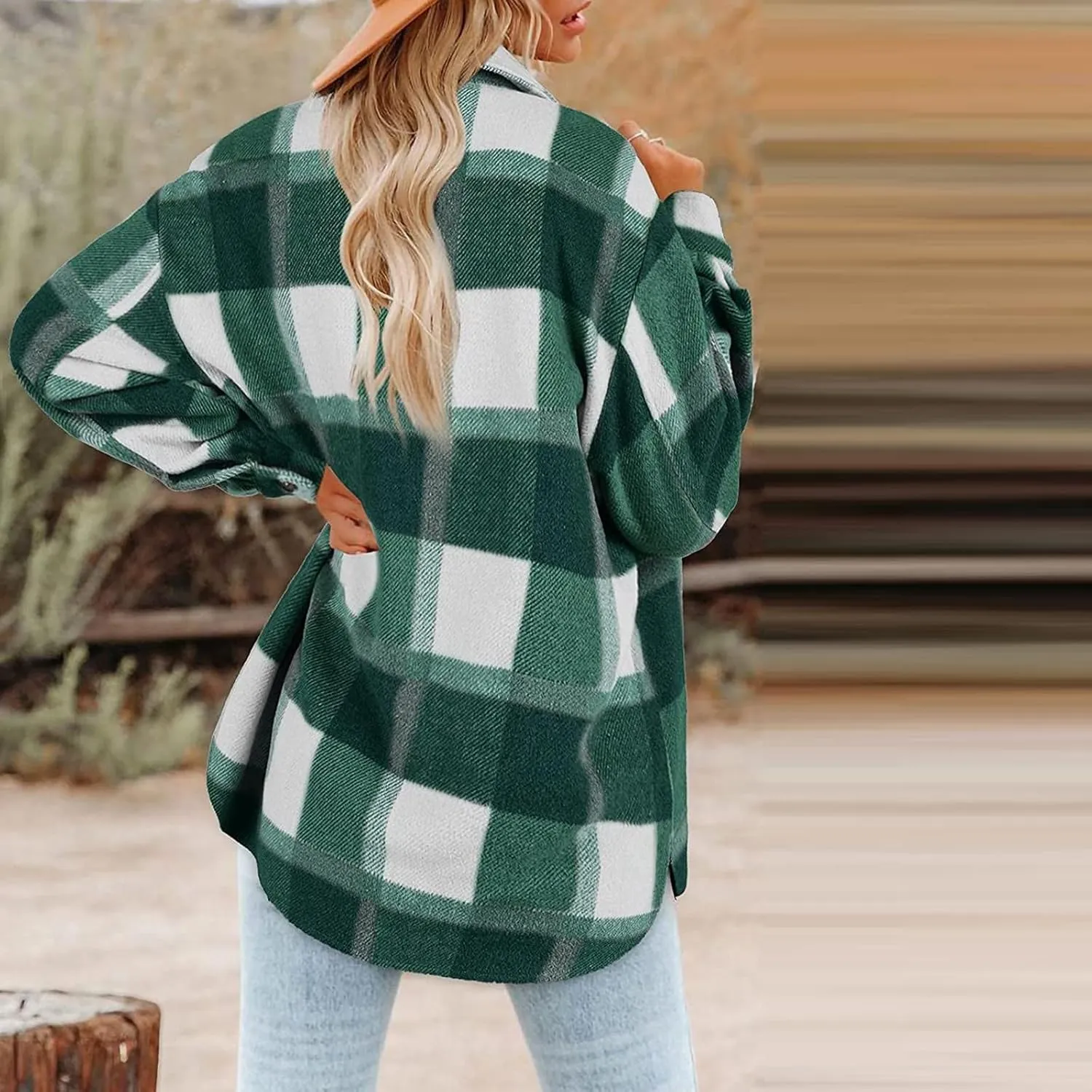 Plaid Shacket Jackets For Women Trendy 2023 Casual Oversized Flannel Shirts Long Sleeve Button Down Shirt Coats