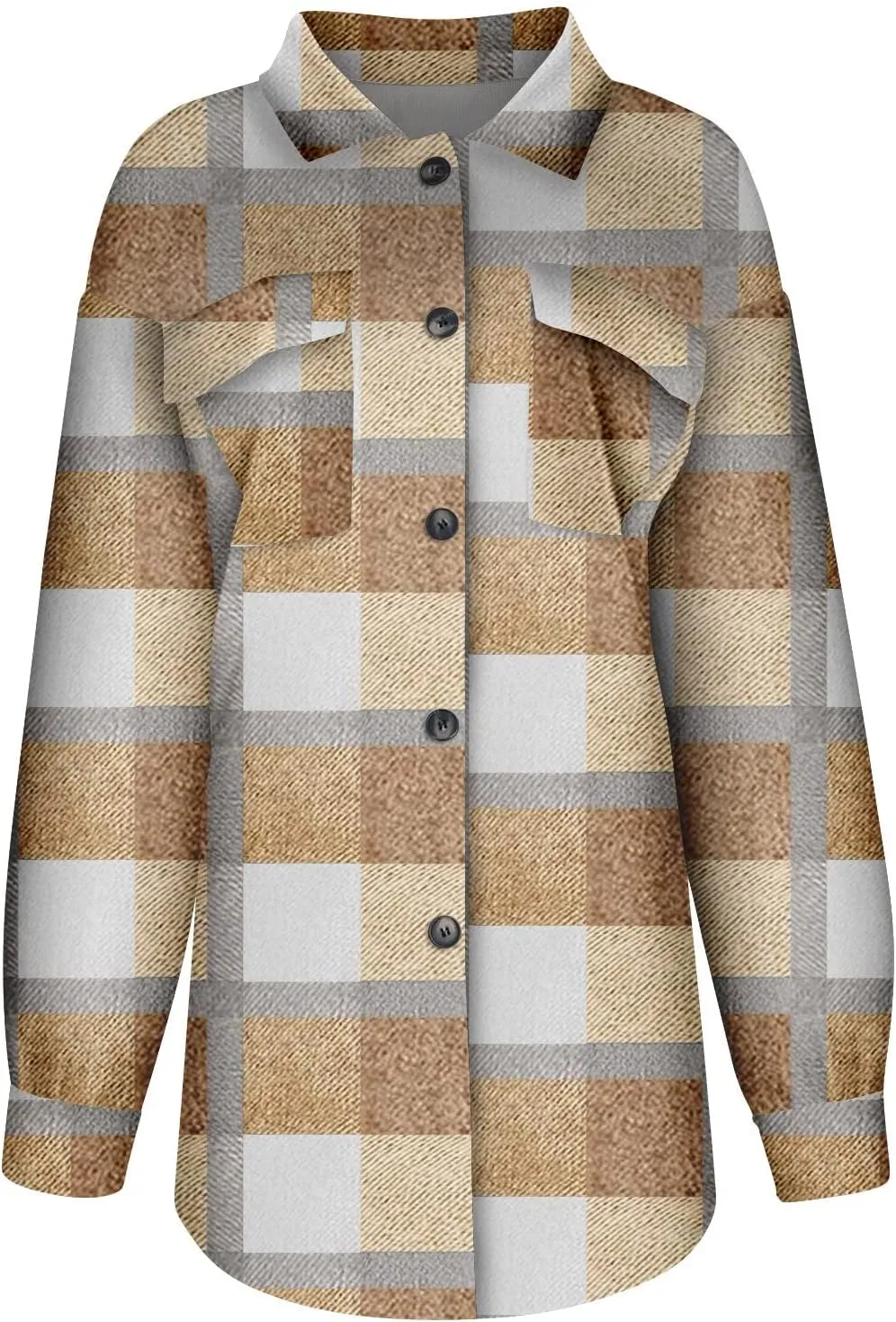 Plaid Shacket Jackets For Women Trendy 2023 Casual Oversized Flannel Shirts Long Sleeve Button Down Shirt Coats
