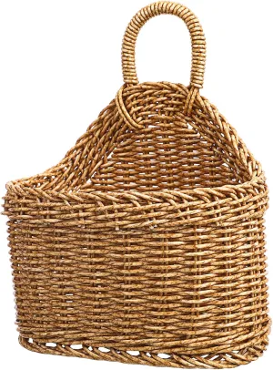 Plastic Woven Wall Hanging Basket: Rustic Wicker Garlic Potato Onion Fruit Flower Storage wall Basket Kitchen Vegetable Keeper Organizer holder Bin for kitchen boho wall decor, 9.3X7.5X4.7In