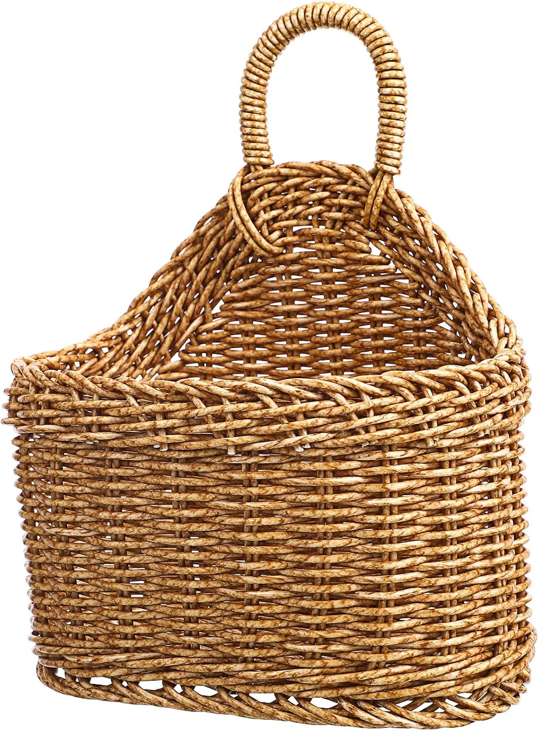 Plastic Woven Wall Hanging Basket: Rustic Wicker Garlic Potato Onion Fruit Flower Storage wall Basket Kitchen Vegetable Keeper Organizer holder Bin for kitchen boho wall decor, 9.3X7.5X4.7In