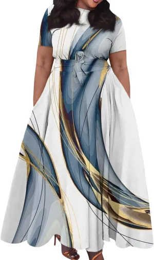 Plus Size Dresses for Curvy Women,Womens Spring Fashion 2025 Women's Formal Dresses for Wedding Guest with Sleeves Casual Sumer Maxi Dresses 2024 A Line Flowy Dresses with Pockets(Aa-Gold,5XL)