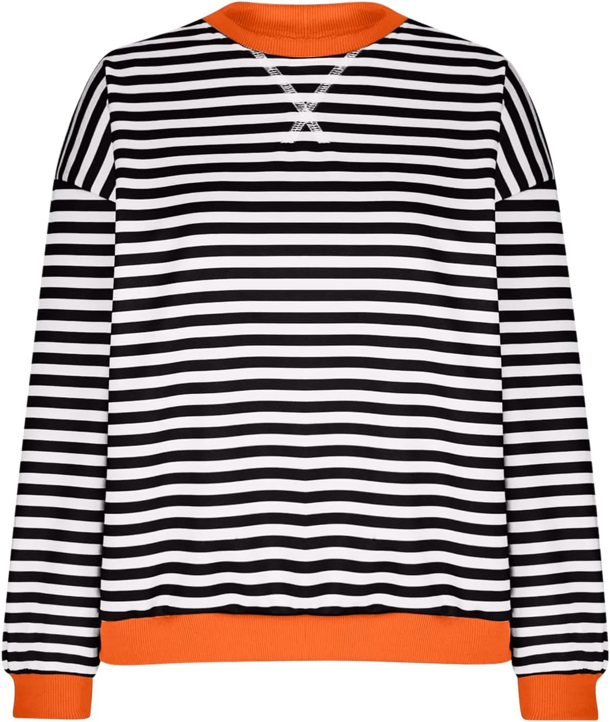 Plus Size Tops for Women 2024 Trendy Long Sleeve Striped Crewneck Sweatshirt Loose Fit Pullover Preppy Top Y2K Outfit