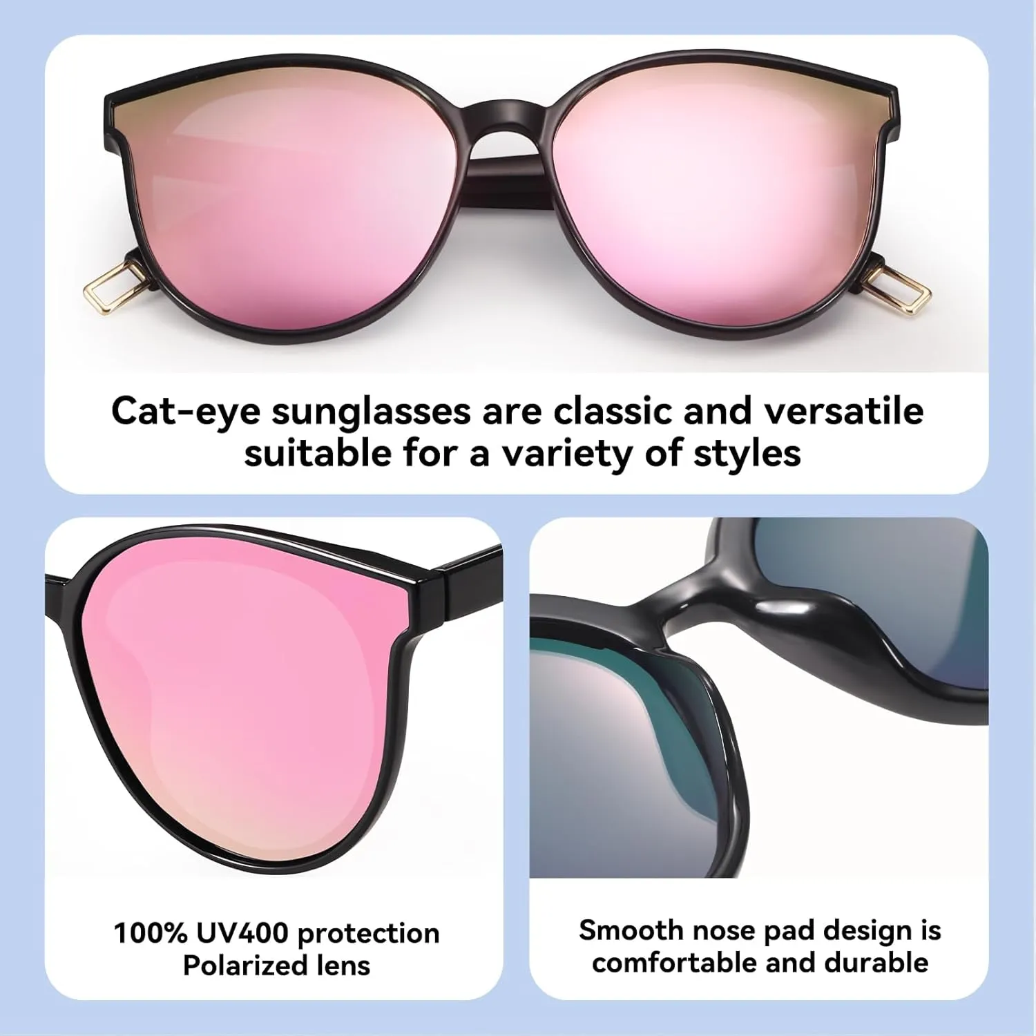 Polarized Oversized Sunglasses for Women Men Trendy Cateye Sun Glassses Retro Large Frame Shades Black