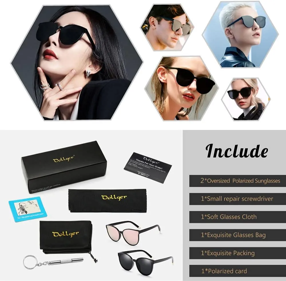 Polarized Oversized Sunglasses for Women Men Trendy Cateye Sun Glassses Retro Large Frame Shades Black