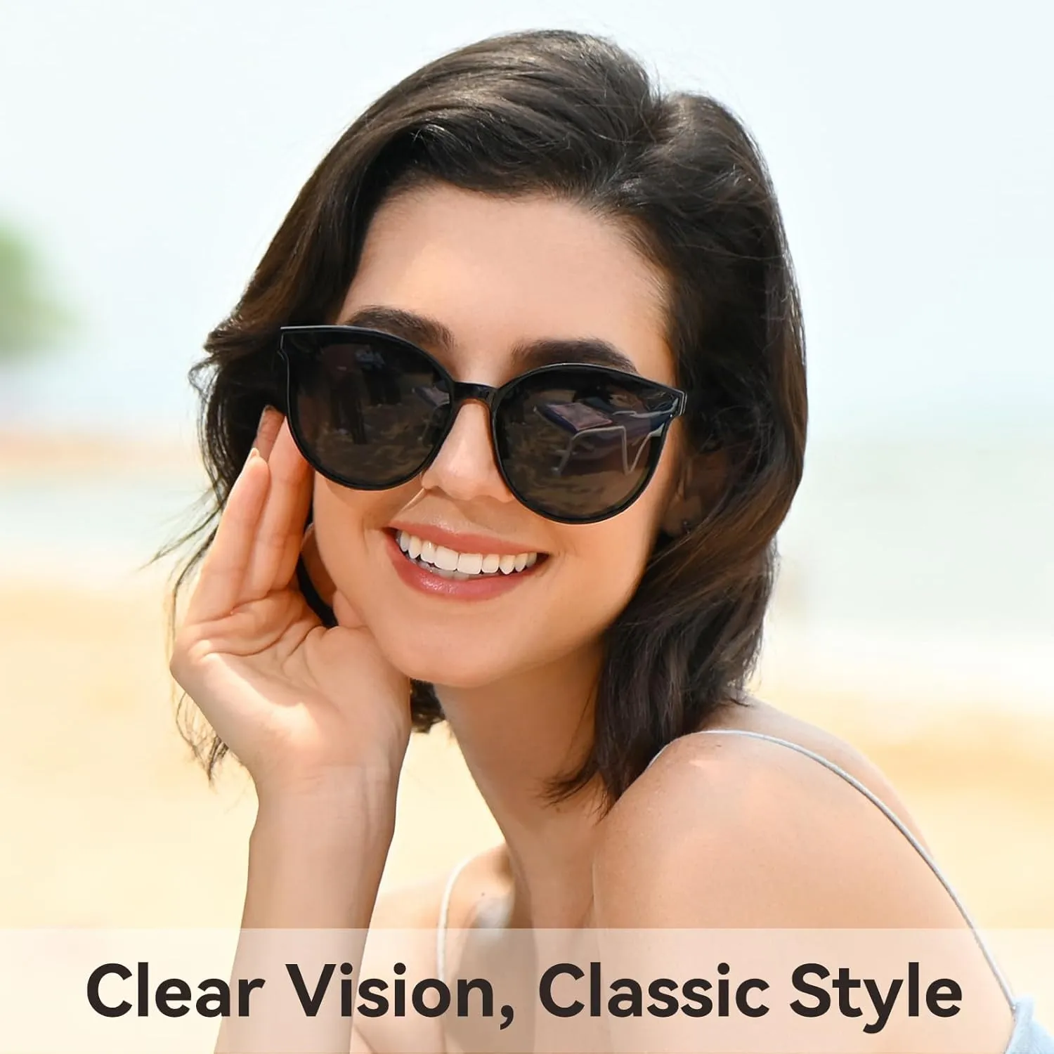 Polarized Oversized Sunglasses for Women Men Trendy Cateye Sun Glassses Retro Large Frame Shades Black