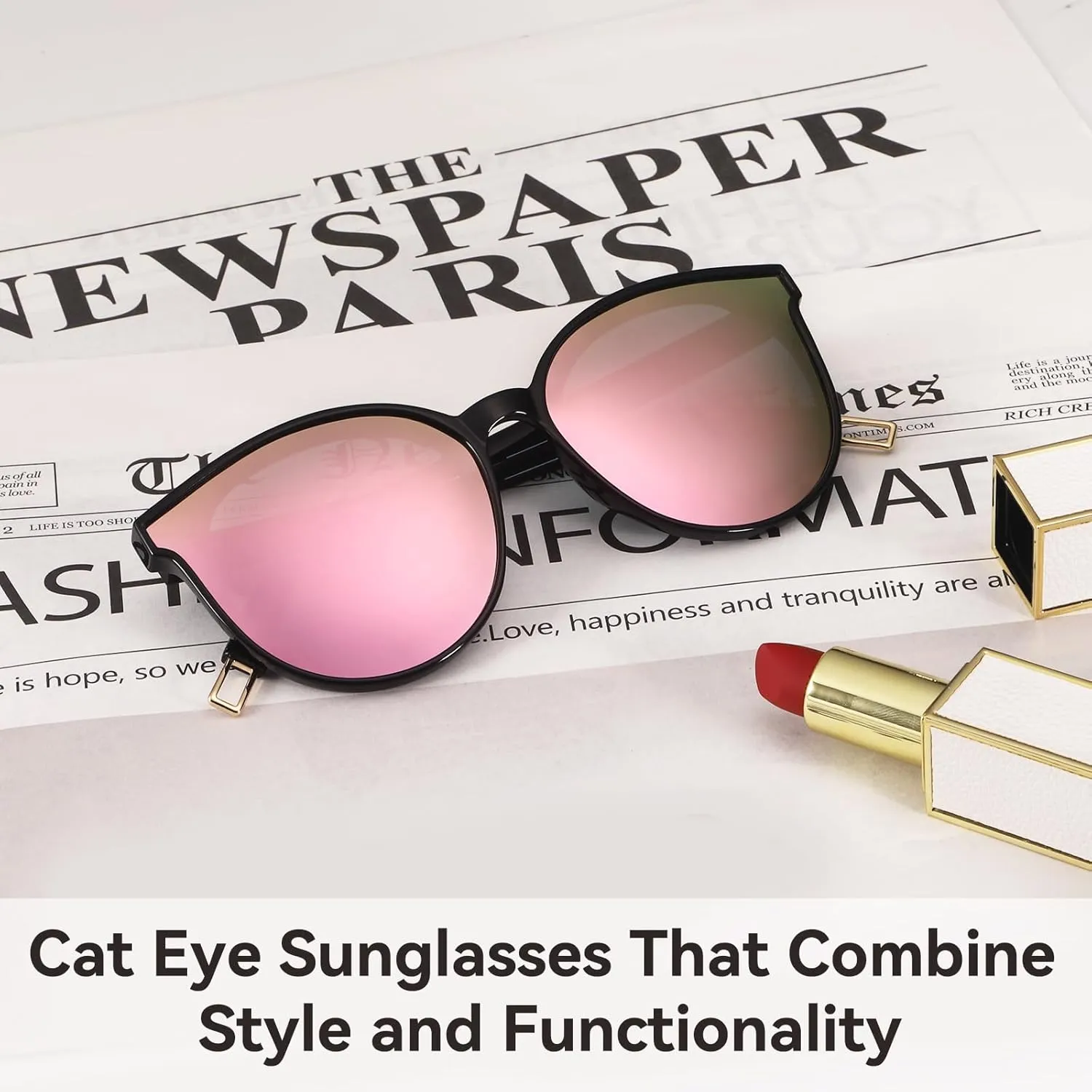 Polarized Oversized Sunglasses for Women Men Trendy Cateye Sun Glassses Retro Large Frame Shades Black
