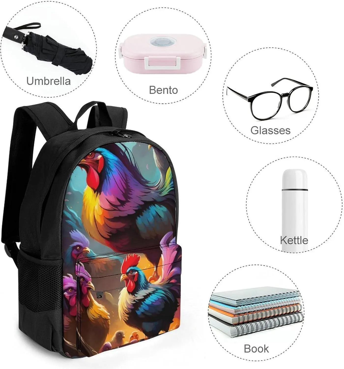 Polyester Daypack for Hiking Work Running - Big Capacity Anti-Theft Multipurpose Shoulder Bag, A Brood Of Chickens Art Travel and Sport Backpack Rucksack