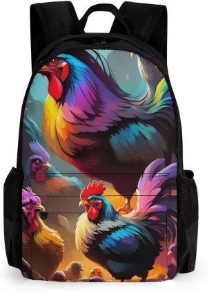Polyester Daypack for Hiking Work Running - Big Capacity Anti-Theft Multipurpose Shoulder Bag, A Brood Of Chickens Art Travel and Sport Backpack Rucksack