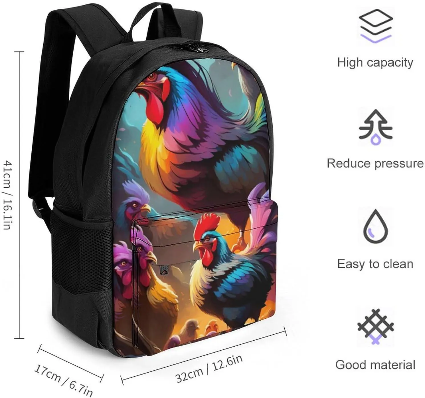 Polyester Daypack for Hiking Work Running - Big Capacity Anti-Theft Multipurpose Shoulder Bag, A Brood Of Chickens Art Travel and Sport Backpack Rucksack