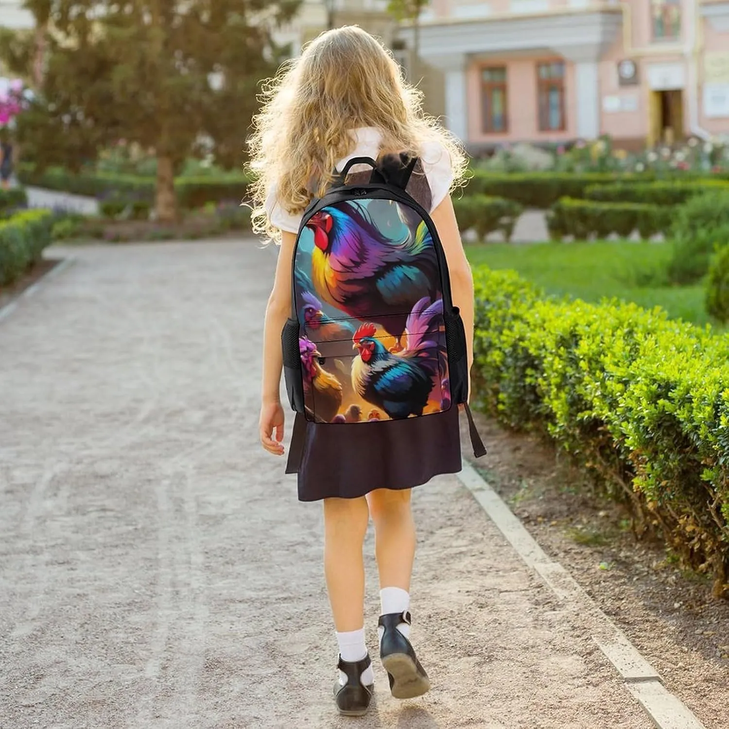 Polyester Daypack for Hiking Work Running - Big Capacity Anti-Theft Multipurpose Shoulder Bag, A Brood Of Chickens Art Travel and Sport Backpack Rucksack