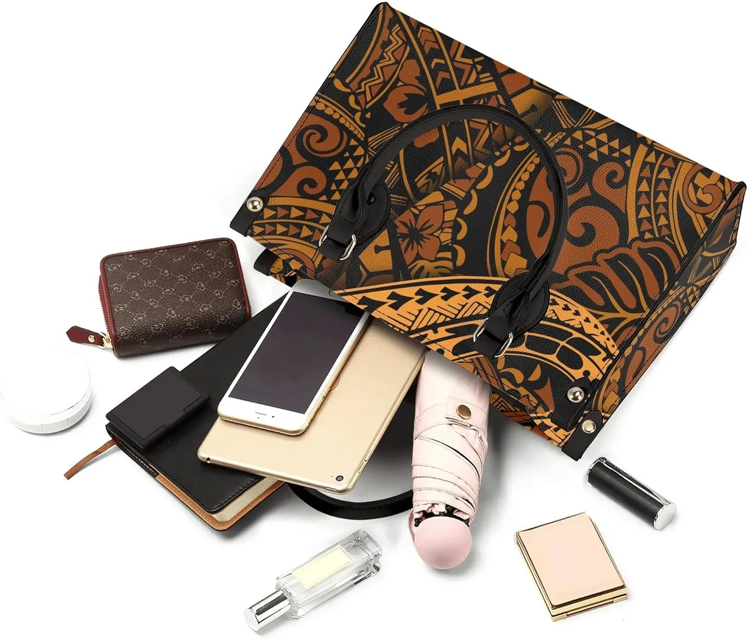 Polynesian Tribal Print Women'S Pu Handbag Square Large Capacity Crossbody Bag Shoulder Bag Custom Handbag Pattern