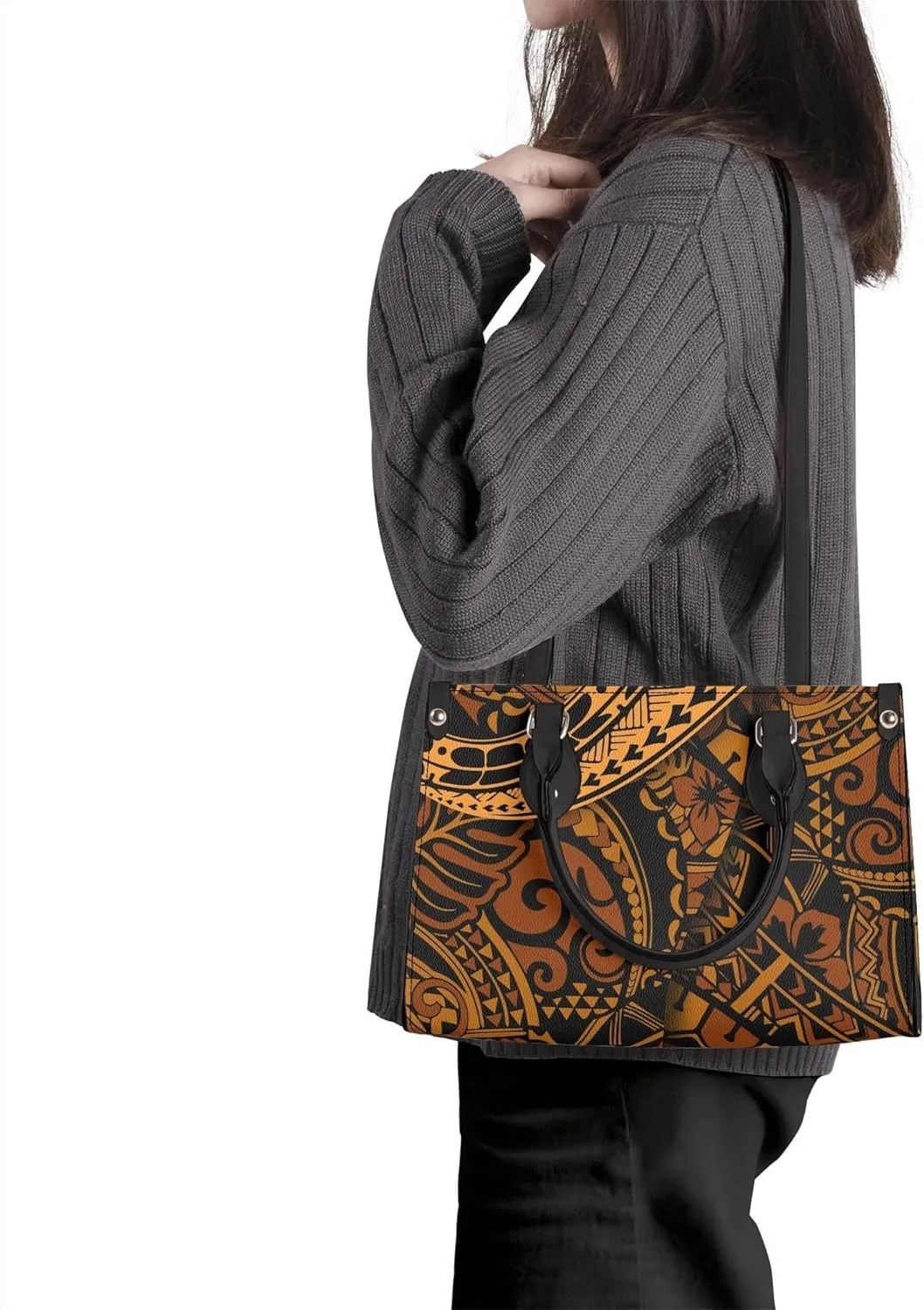 Polynesian Tribal Print Women'S Pu Handbag Square Large Capacity Crossbody Bag Shoulder Bag Custom Handbag Pattern