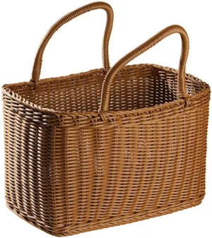 POPETPOP Weaving Basket Portable Wicker Basket- Shopping Basket with Handle, Wicker Picnic Basket with Liner Picnic Hamper Basket, Willow Woven Basket for Fruit, Wine, Gathering, Wedding