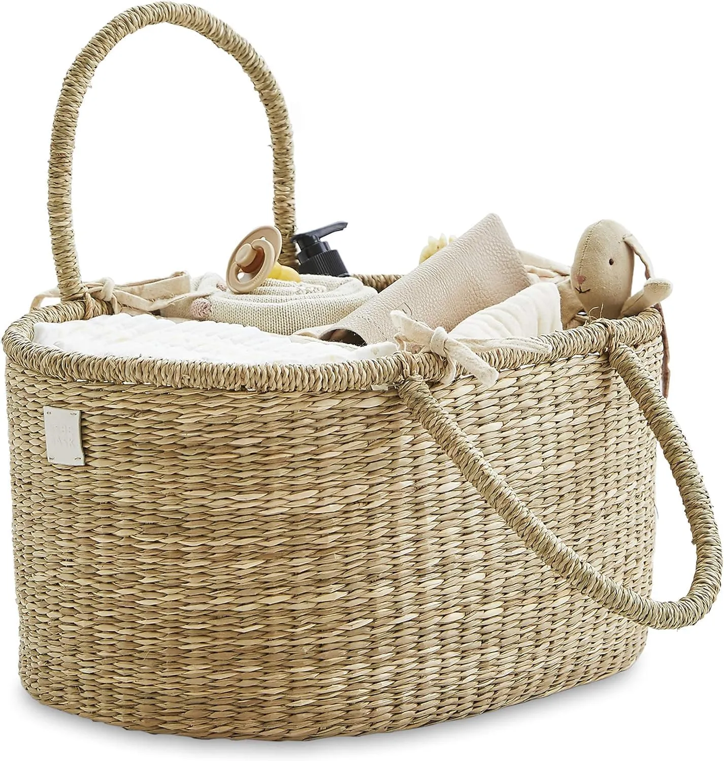 Premium Baby Diaper Caddy Organizer - Artisan-Made Seagrass Basket With Cotton Divider - Award-Winning & Luxury Diaper Caddy Basket (ROSA)
