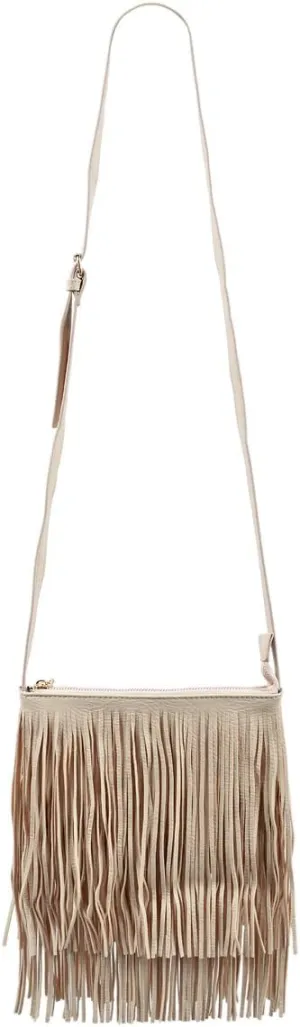 Premium Textured PU Leather Layered Fringe Tassel Crossbody Shoulder Bag