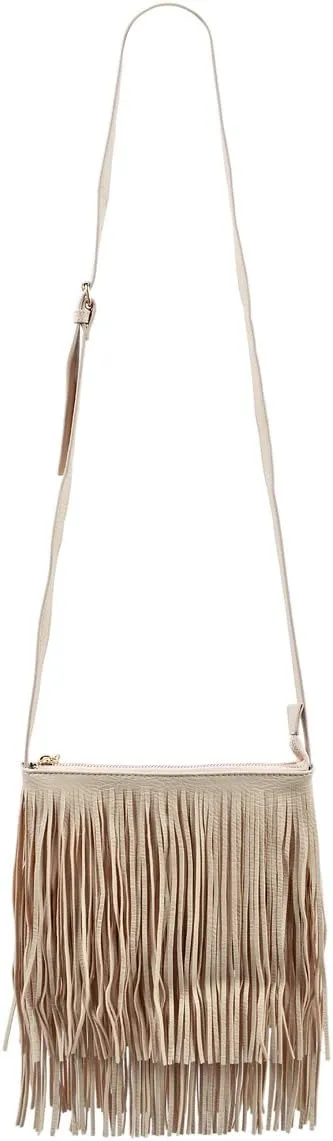 Premium Textured PU Leather Layered Fringe Tassel Crossbody Shoulder Bag